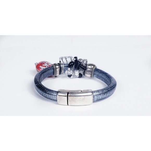 Coiledfusion Hand Crafted One-of-a-kind Lucky Charm Black Leather Bracelet - Picture 2 of 3